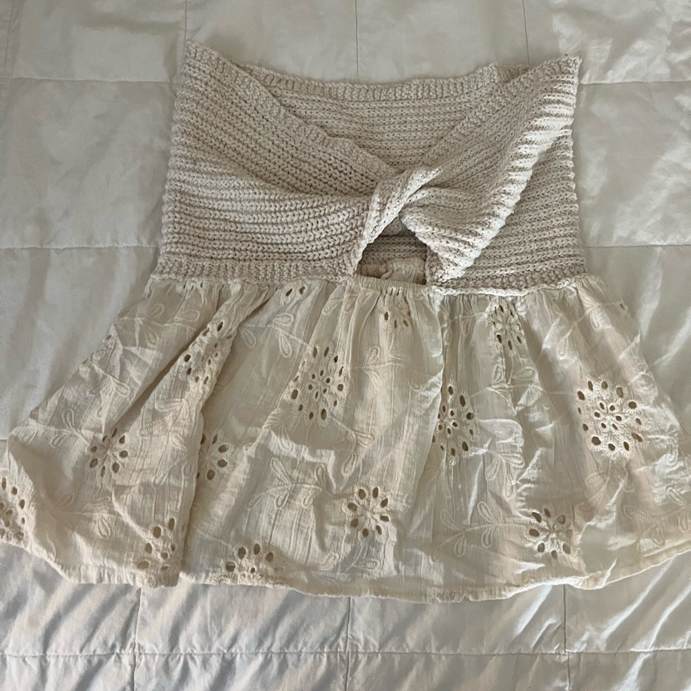 Elegant Strapless Cream Crochet Skirt